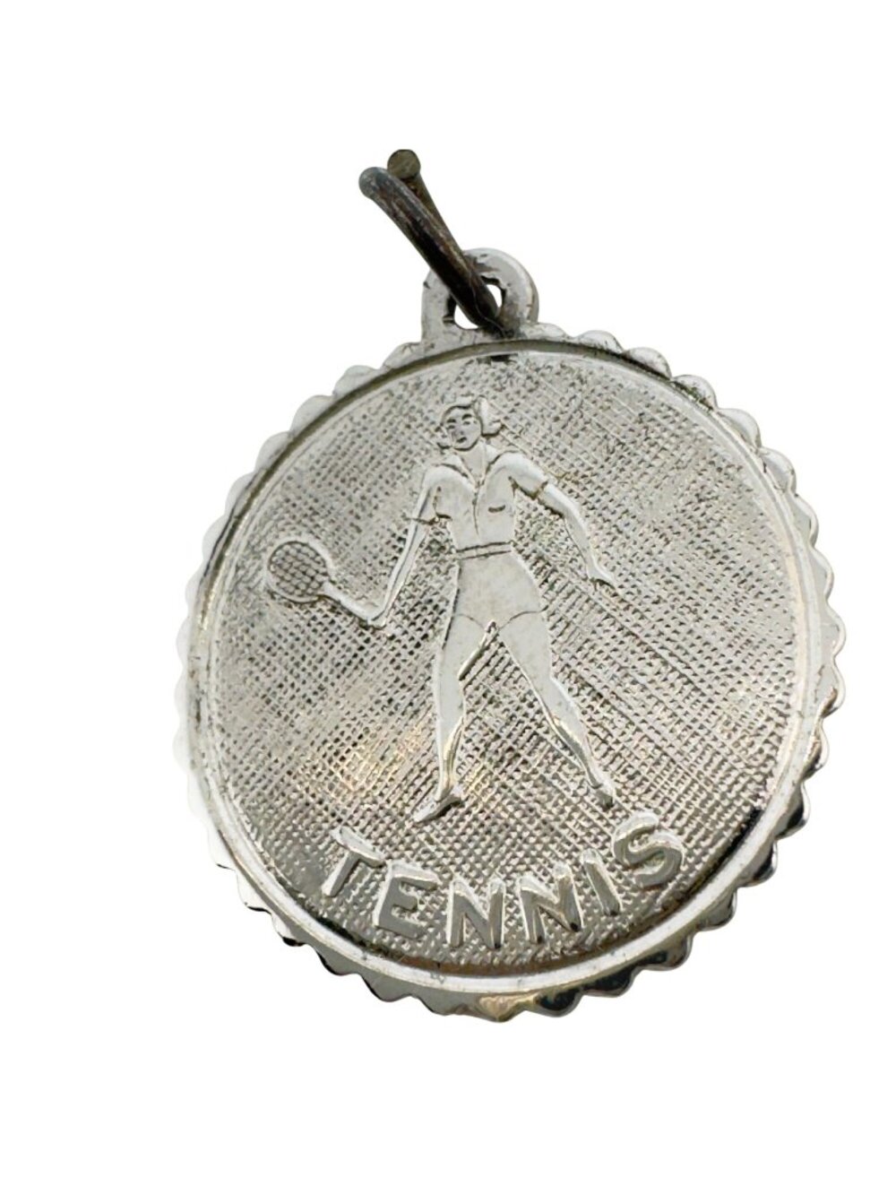 Elco Sterling 925 Silver 60s Tennis Vtg Round Charm Pendant Scalloped